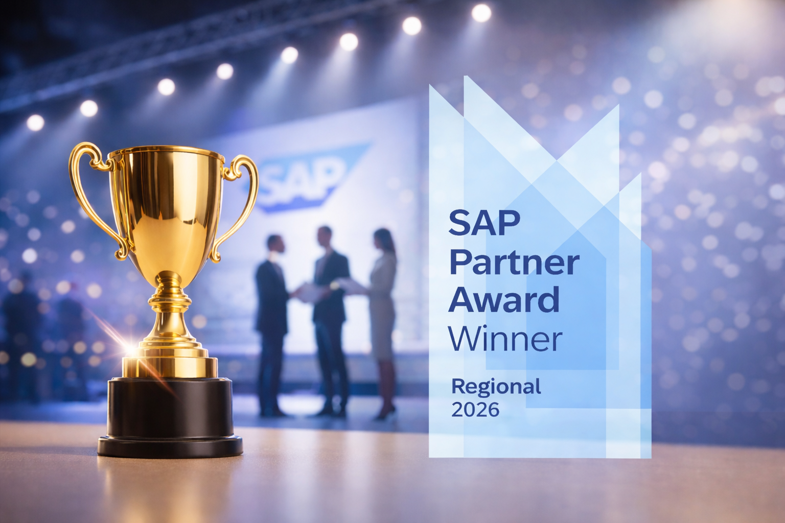 SolvePlan reconhecida no SAP Partner Awards 2026 para América Latina (LAC) com selo oficial da premiação sobre fundo transparente.